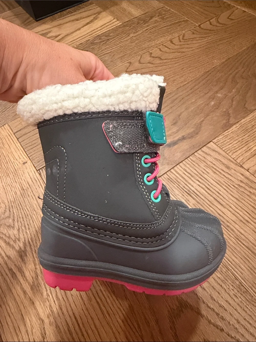 Cat & Jack Gray and Pink Kids Snow Boots
